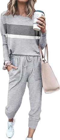 Comfortable Lounge Set – Emma-Grey Striped-S-State of Style