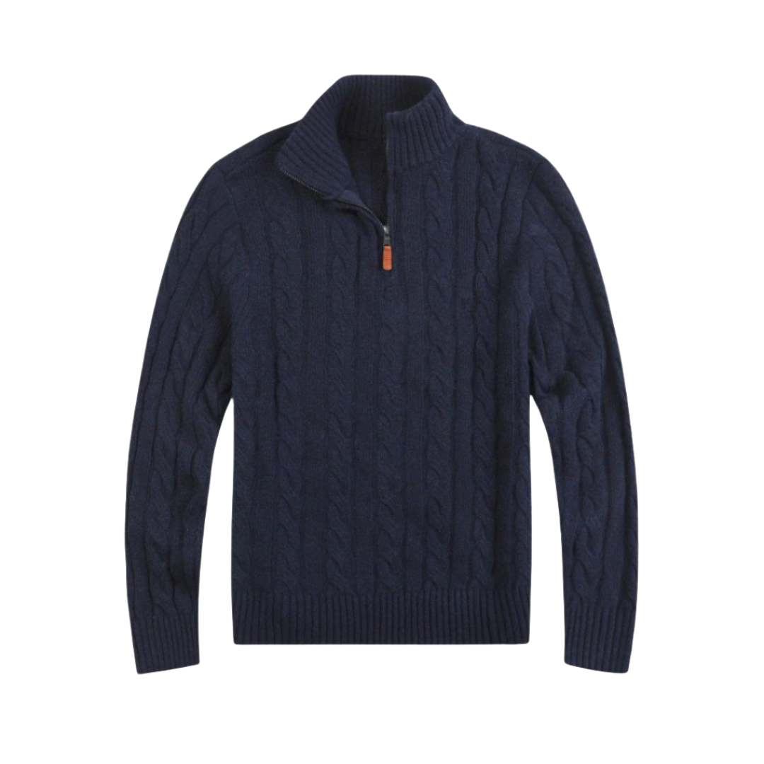 Comfortable Men's Half Zip Sweater - Vincent-Navy-S-State of Style