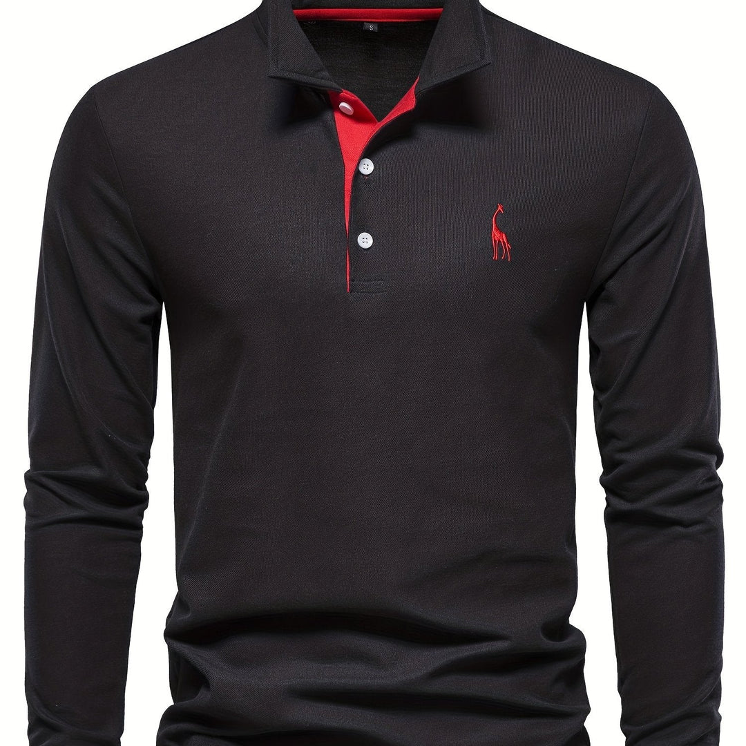 Comfortable Men's Long Sleeve Polo-Black-S-State of Style