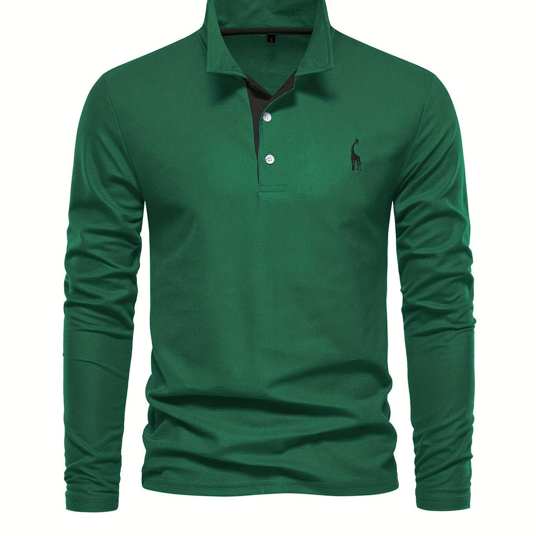 Comfortable Men's Long Sleeve Polo-Dark Green-S-State of Style