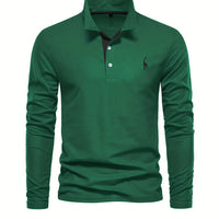 Comfortable Men's Long Sleeve Polo-Dark Green-S-State of Style
