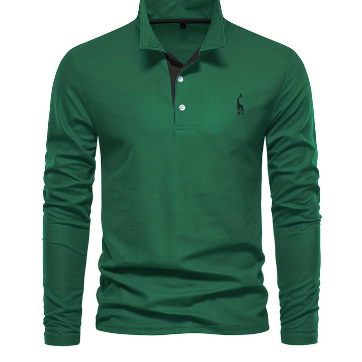 Comfortable Men's Long Sleeve Polo-Dark Green-S-State of Style