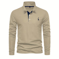 Comfortable Men's Long Sleeve Polo-Khaki-S-State of Style