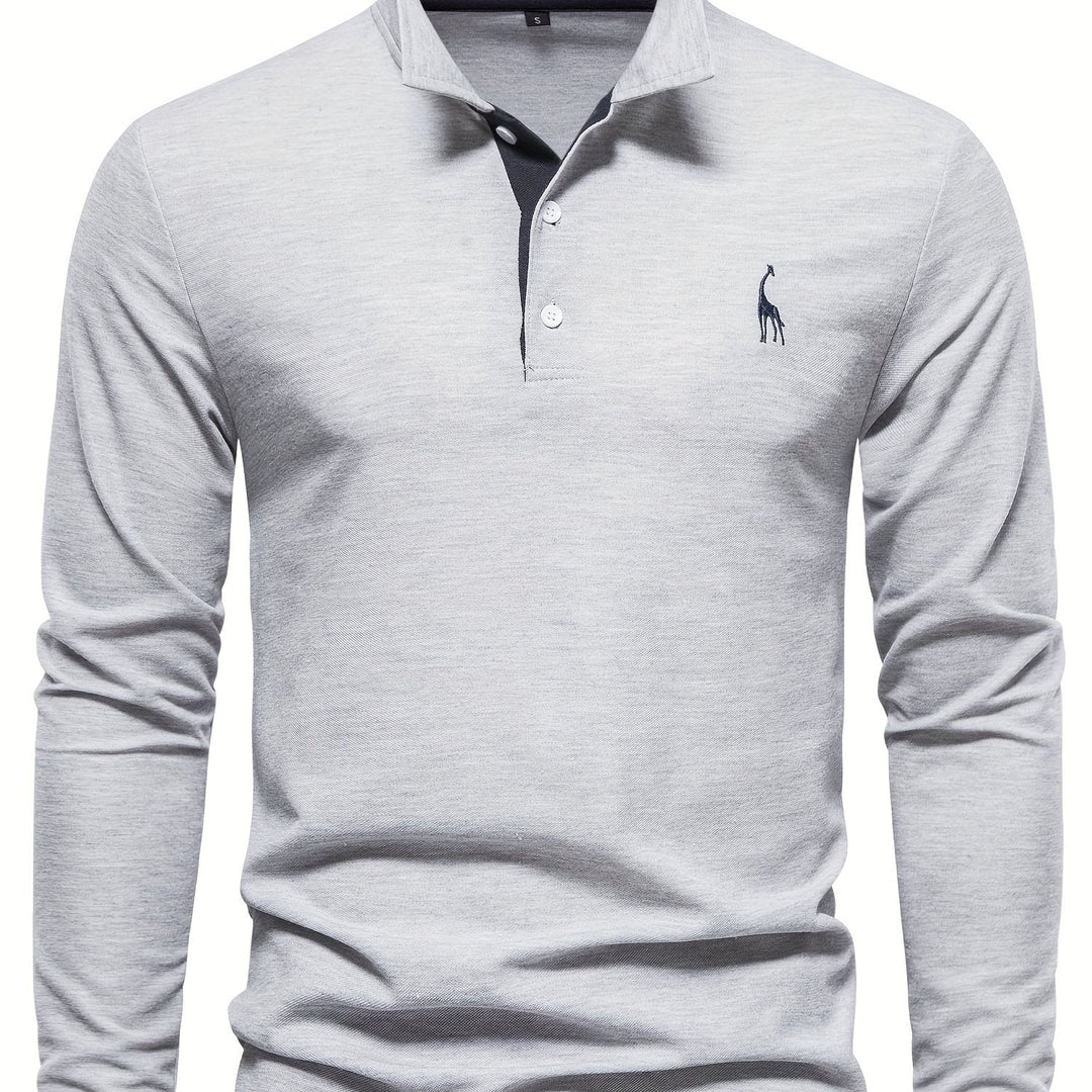 Comfortable Men's Long Sleeve Polo-Light Grey-S-State of Style
