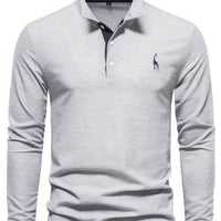Comfortable Men's Long Sleeve Polo-Light Grey-S-State of Style