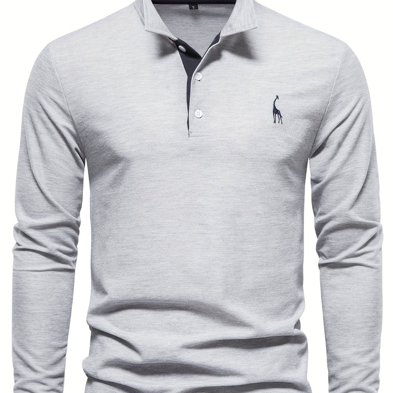 Comfortable Men's Long Sleeve Polo-Light Grey-S-State of Style
