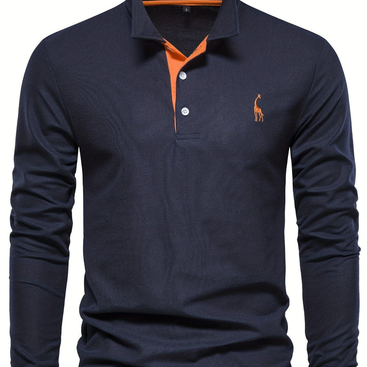 Comfortable Men's Long Sleeve Polo-Navy-S-State of Style