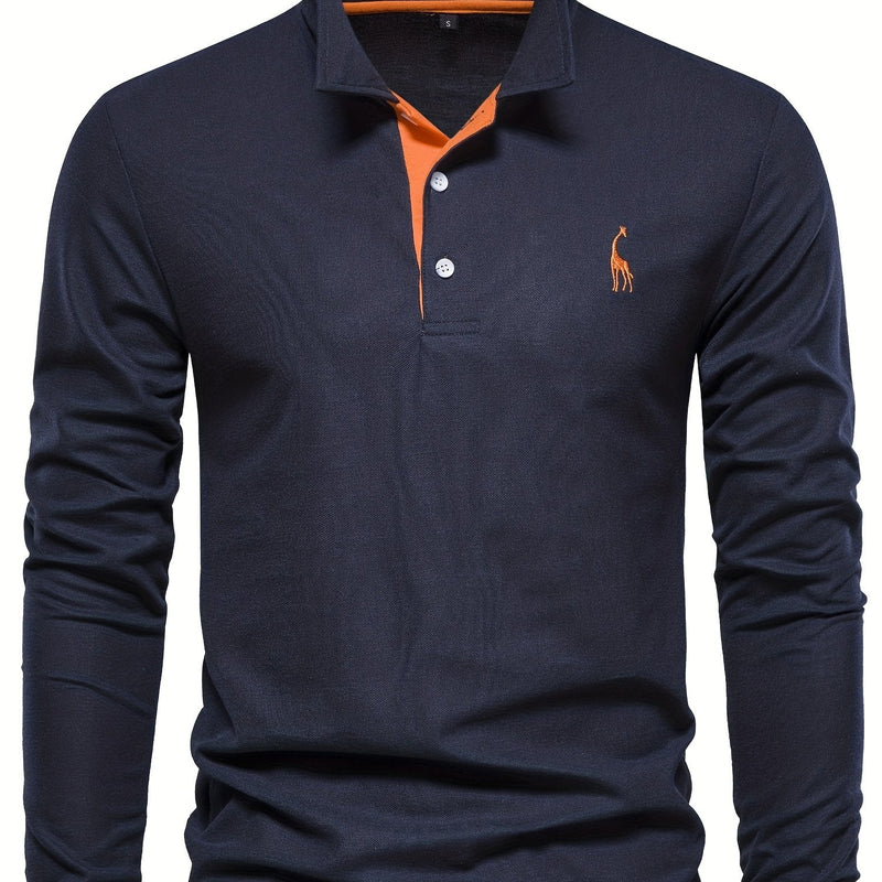 Comfortable Men's Long Sleeve Polo-Navy-S-State of Style