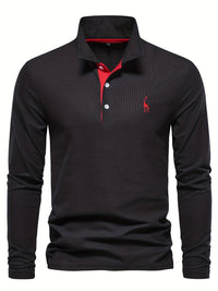 Comfortable Men's Long Sleeve Polo-Navy-S-State of Style