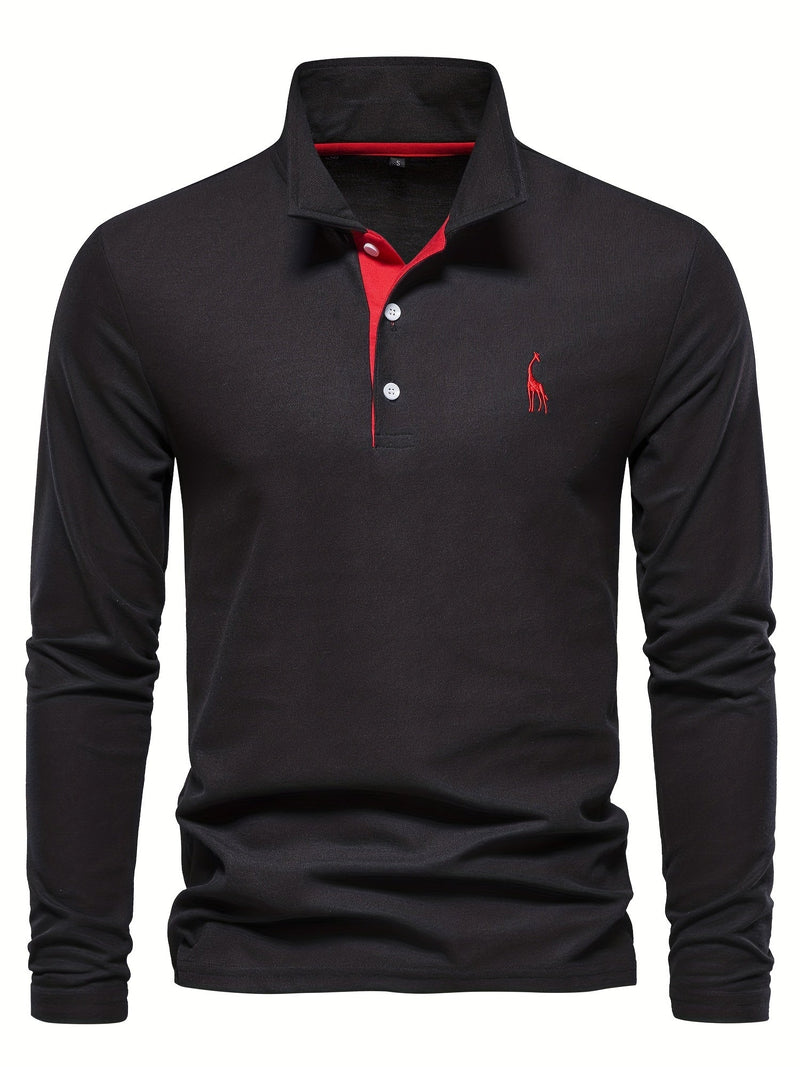 Comfortable Men's Long Sleeve Polo-Navy-S-State of Style