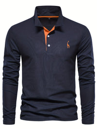 Comfortable Men's Long Sleeve Polo-Navy-S-State of Style