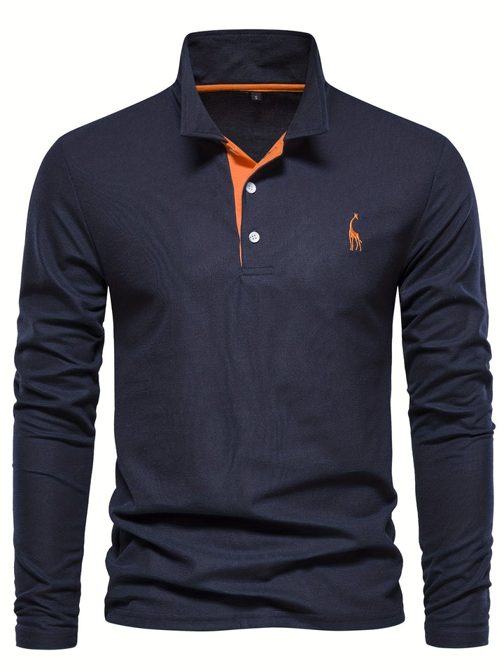 Comfortable Men's Long Sleeve Polo-Navy-S-State of Style