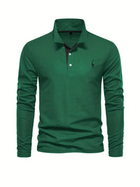 Comfortable Men's Long Sleeve Polo-Navy-S-State of Style
