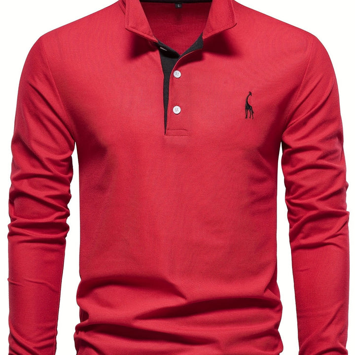 Comfortable Men's Long Sleeve Polo-Red-S-State of Style