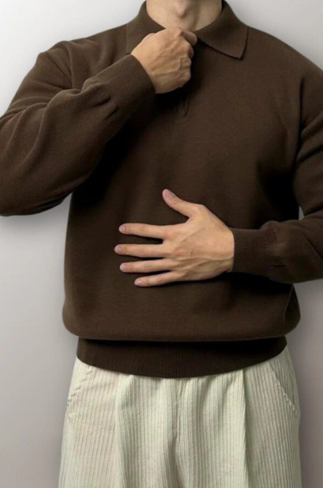 Comfortable Men's Polo Sweater - Liam-Brown-S-State of Style