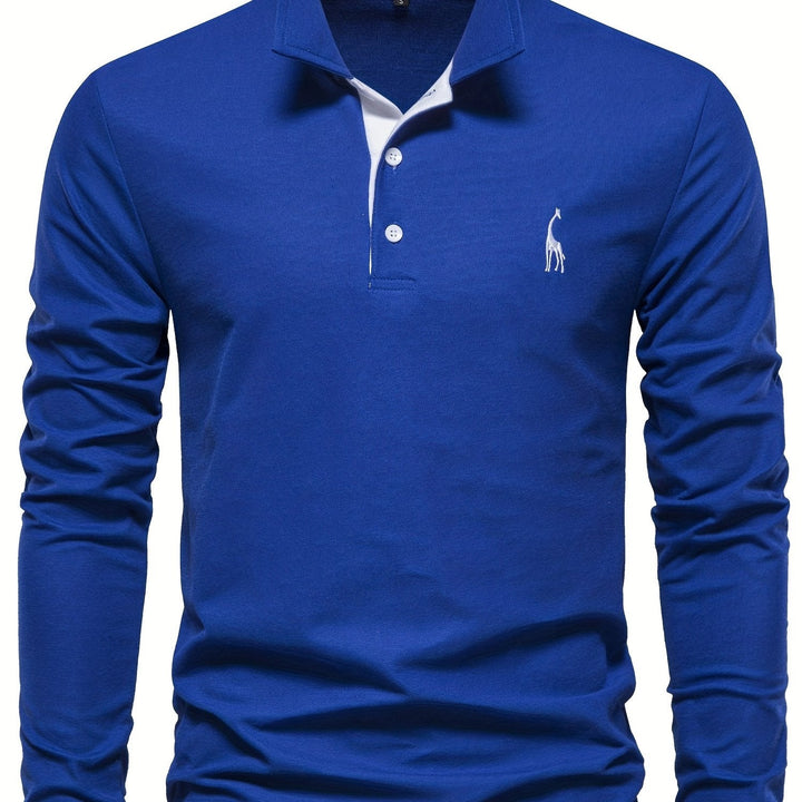 Comfortable Men's Polo with Long Sleeves-Blue-S-State of Style