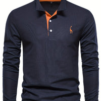 Comfortable Men's Polo with Long Sleeves-Marine blue-S-State of Style