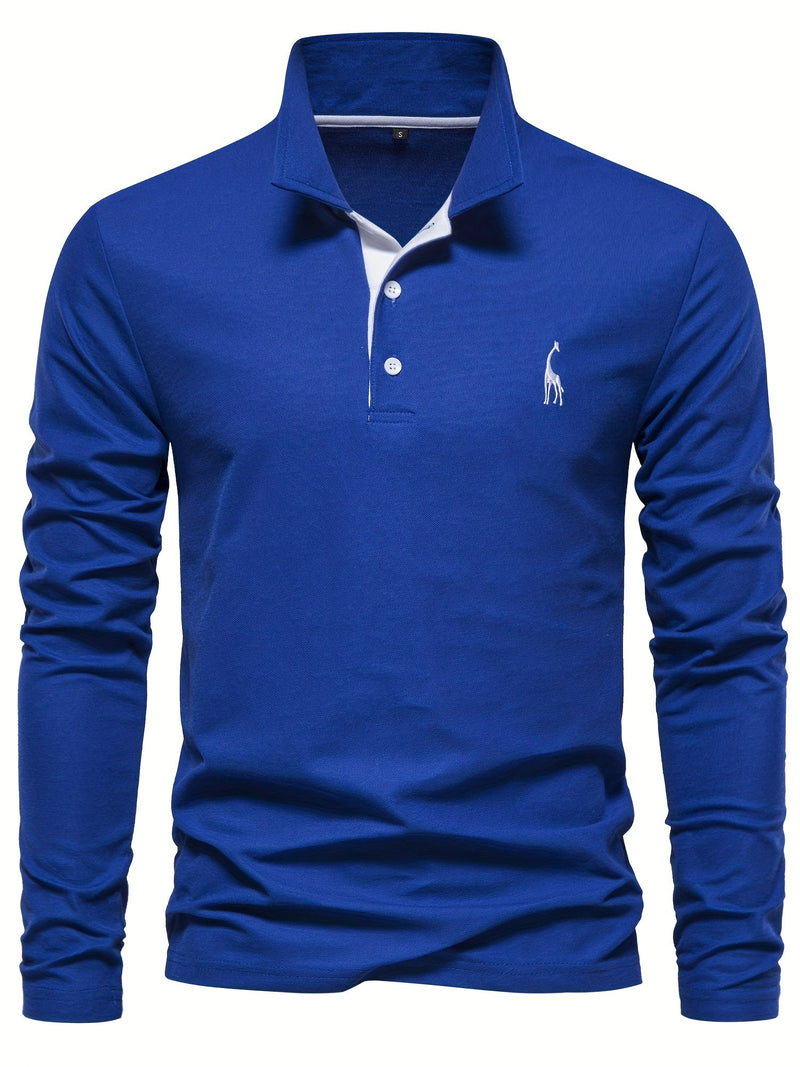 Comfortable Men's Polo with Long Sleeves-Marine blue-S-State of Style