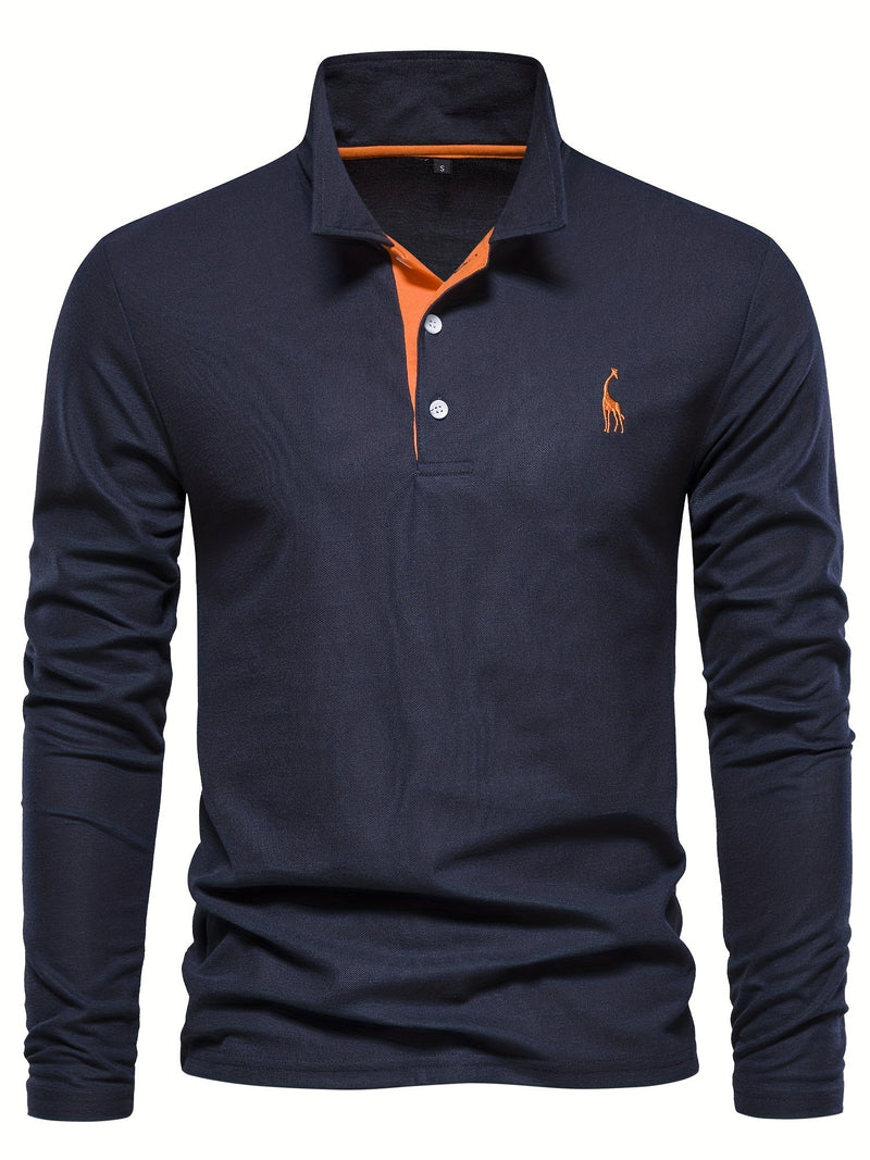 Comfortable Men's Polo with Long Sleeves-Marine blue-S-State of Style