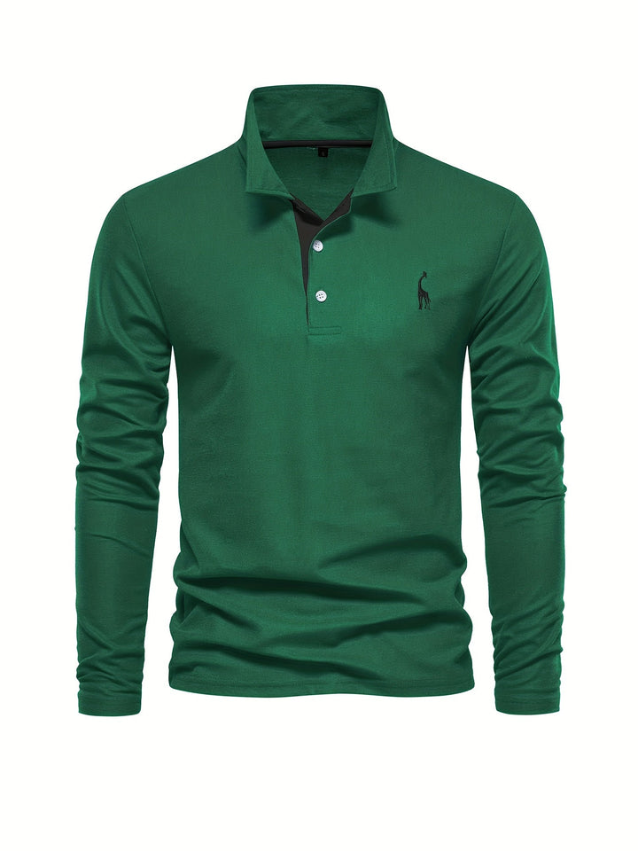 Comfortable Men's Polo with Long Sleeves-Marine blue-S-State of Style