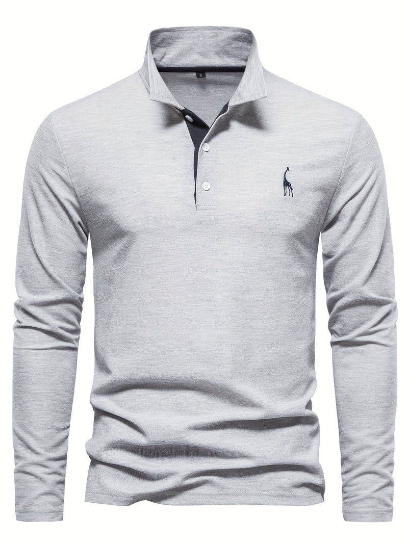 Comfortable Men's Polo with Long Sleeves-Marine blue-S-State of Style