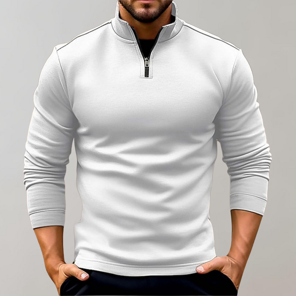 Comfortable Men's Zip Sweater with Low Collar - Sven-White-S-State of Style