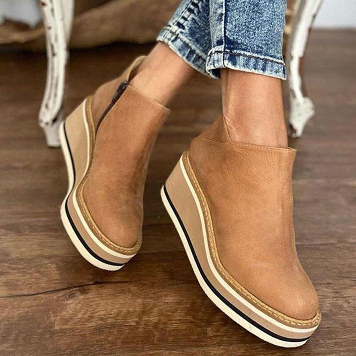 Comfortable Platform Ankle Boots - Mira-Beige-4.5-State of Style
