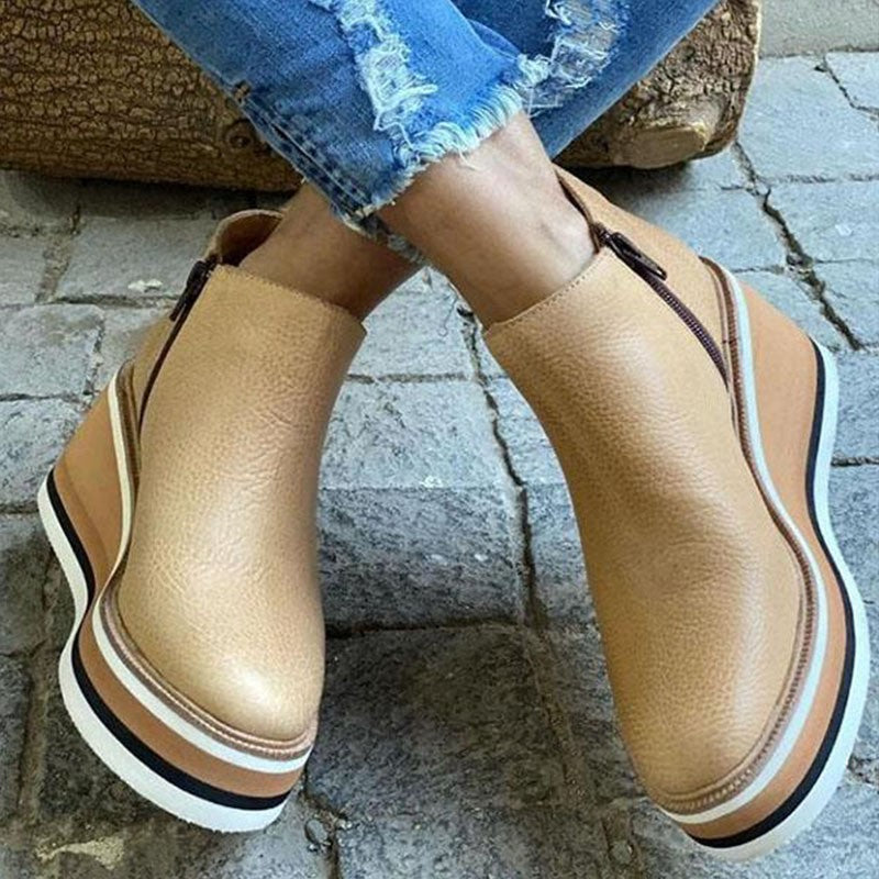 Comfortable Platform Ankle Boots - Mira-Beige-4.5-State of Style