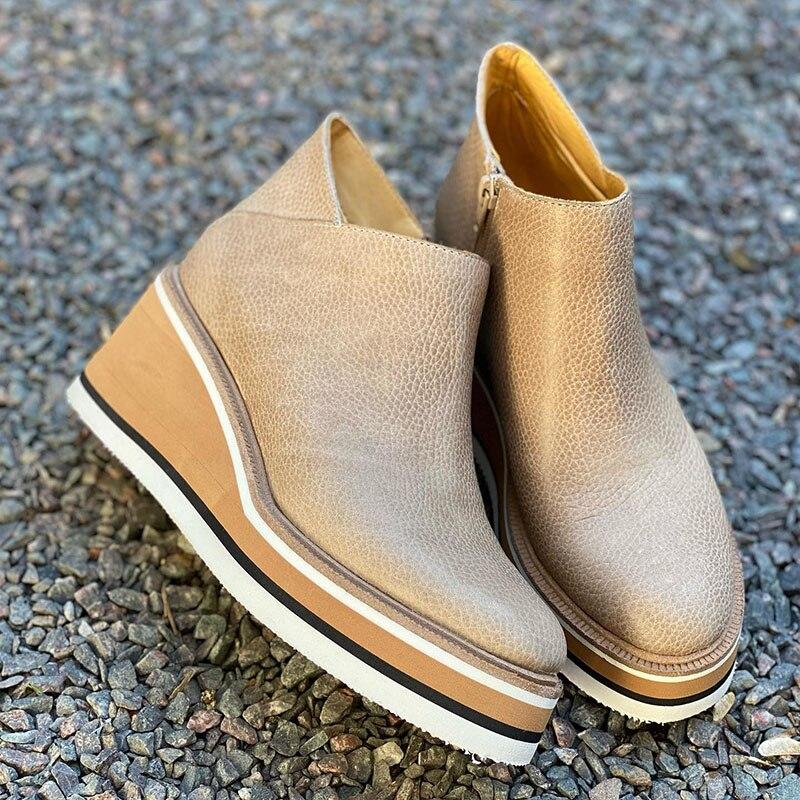 Comfortable Platform Ankle Boots - Mira-Beige-4.5-State of Style