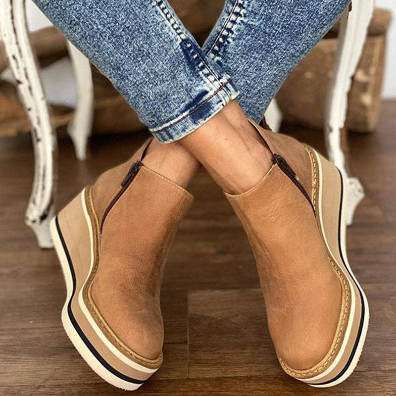 Comfortable Platform Ankle Boots - Mira-Light brown-4.5-State of Style