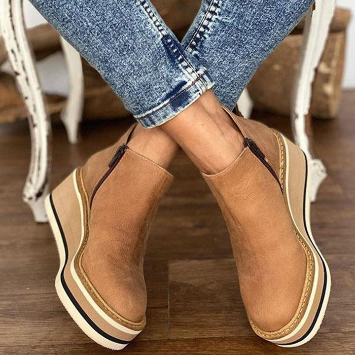 Comfortable Platform Ankle Boots - Mira-Light brown-4.5-State of Style