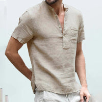 Comfortable Plus-Size Linen Shirt for Men-Khaki-XXL-State of Style
