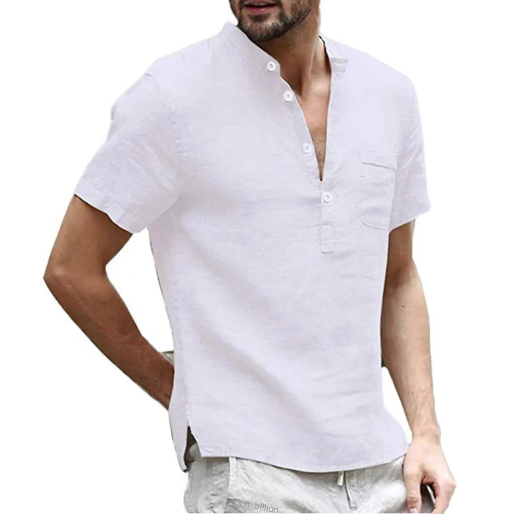Comfortable Plus-Size Linen Shirt for Men-White-XXL-State of Style