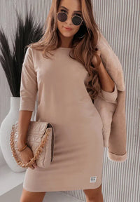 Comfortable tunic dress with pockets & loose fit – Nira-Khaki-S-State of Style