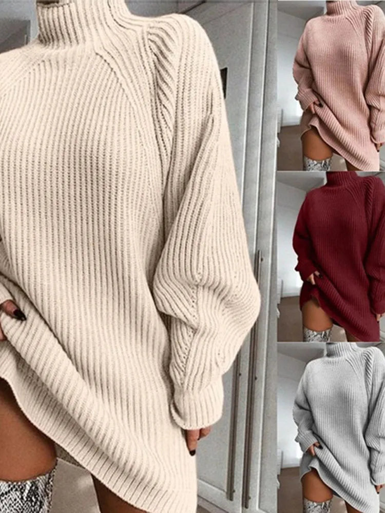Comfortable Turtleneck Dress - Celeste-Beige-S-State of Style