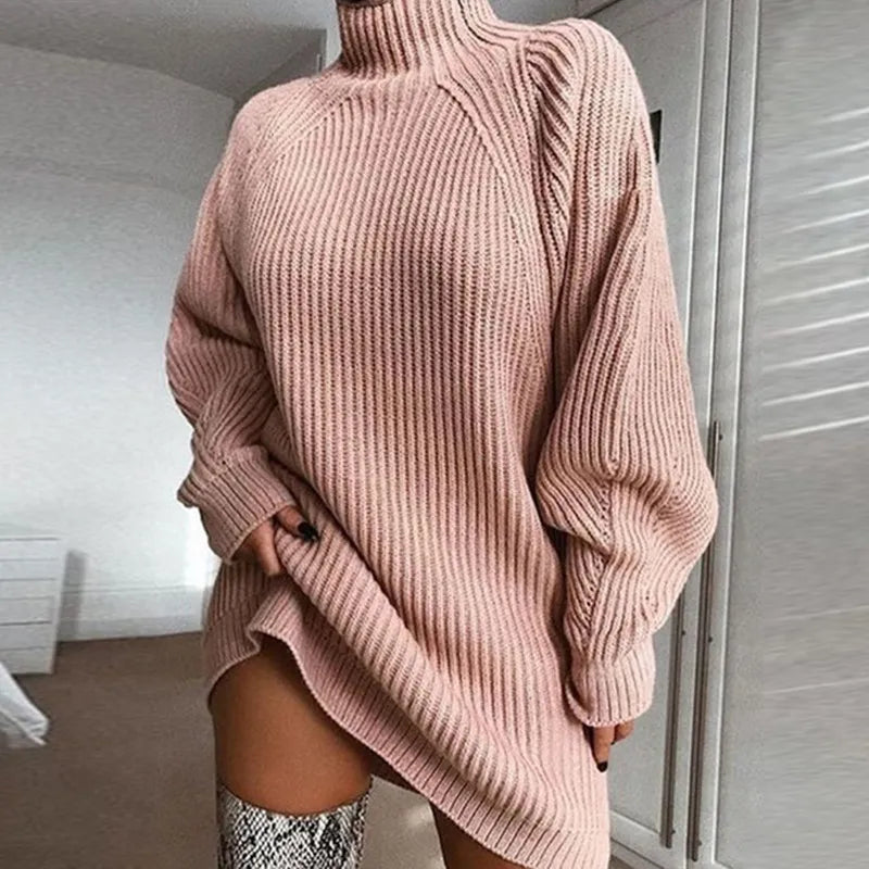 Comfortable Turtleneck Dress - Celeste-Beige-S-State of Style