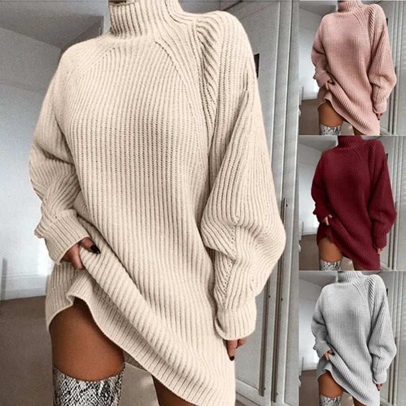 Comfortable Turtleneck Dress - Celeste-Beige-S-State of Style