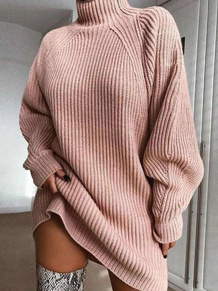 Comfortable Turtleneck Dress - Celeste-Pink-S-State of Style