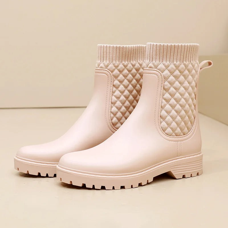 Comfortable Waterproof Ladies' Rain Boots - Livia Rain Luxe-Beige woven-3.5-State of Style