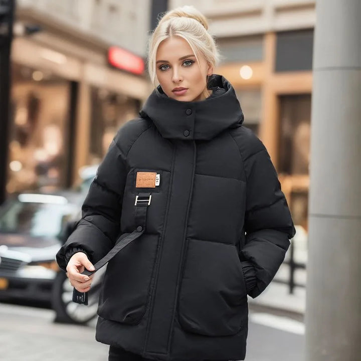 Comfortable Women's Winter Coat with Down Filling - Amelina-Black-M-State of Style