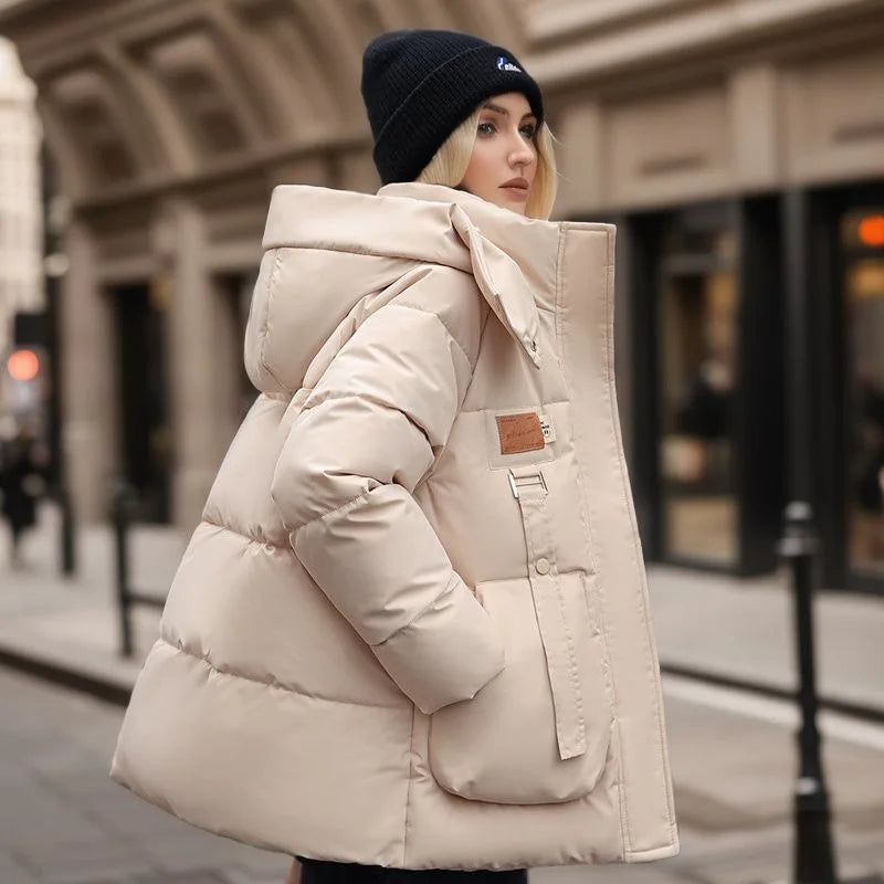 Comfortable Women's Winter Down Jacket - Amelina-Beige-M-State of Style