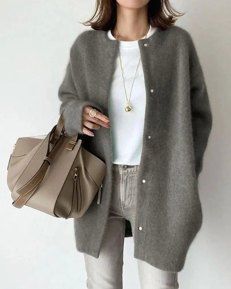 Comfortable Wool and Mohair Women's Cardigan - Eloise-Grey-S-State of Style