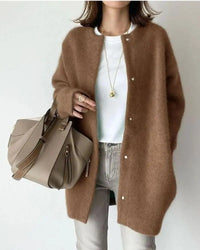Comfortable Wool and Mohair Women's Cardigan - Eloise-Khaki-S-State of Style