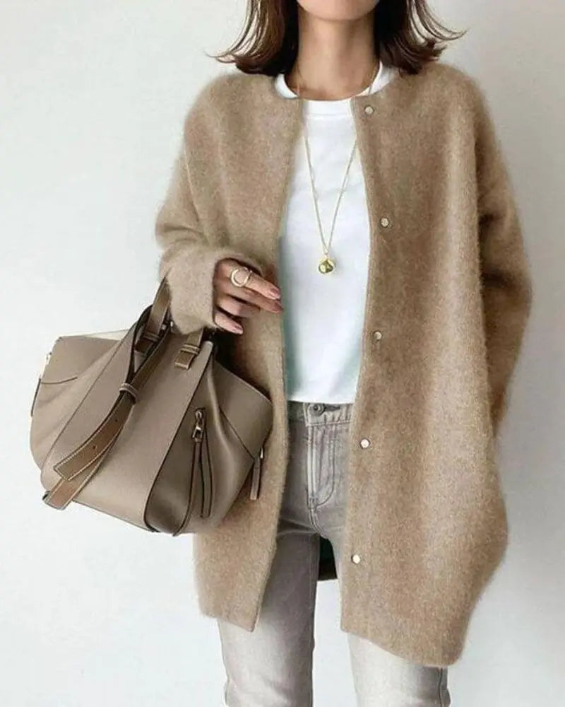 Comfortable Wool and Mohair Women's Cardigan - Eloise-Light Brown-S-State of Style