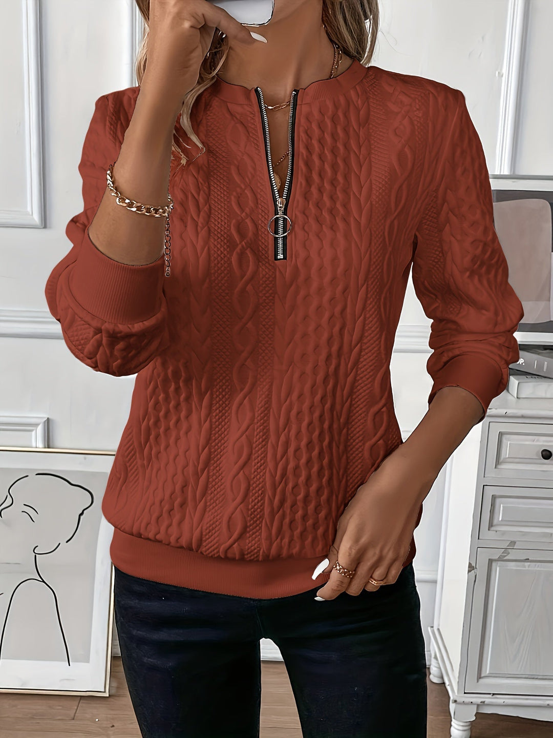 Comfortable Zip Jumper for Women - Ella-Red-S-State of Style