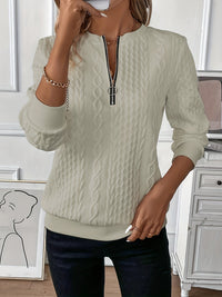 Comfortable Zippered Women’s Sweater – Ella-Beige-S-State of Style