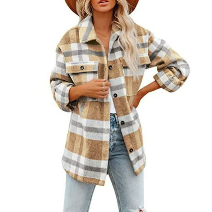 ComfyFlannel | Women's Comfortable & Unique Blouse-Beige-S-State of Style