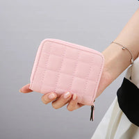 Compact Card Holder Clutch – Stylish & Practical PU Leather Purse-Pink Squares-State of Style