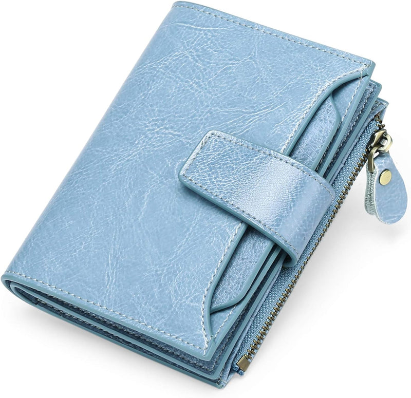 Compact Multi-Functional Leather Wallet – RFID Blocking-Light Blue-State of Style