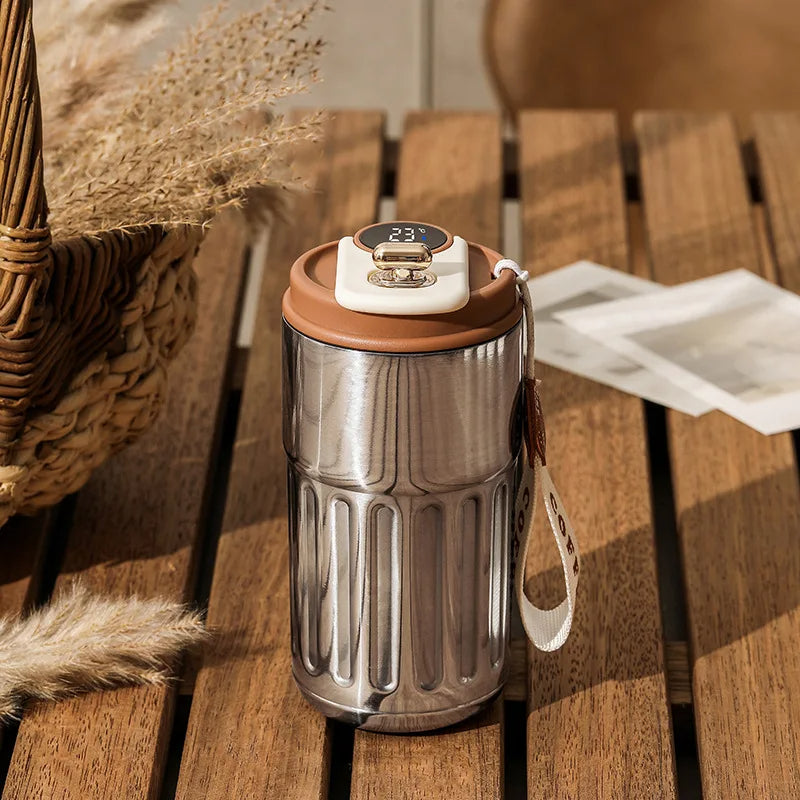 Compact Thermos Cup - ThermoSip-Silver & Brown-State of Style